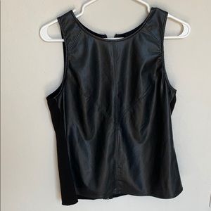 Black Vegan Leather Tank Top with Zipper Detail